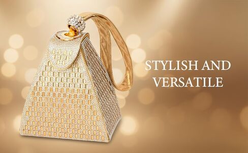 Womens Rhinestone Clutch Evening Bags - Gold Sparkly Glitter Silver Handbags Pyramid Shape Luxury Purse in Kuwait