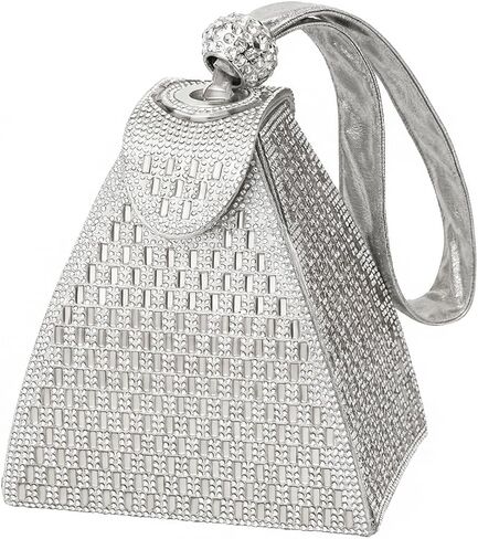 Womens Rhinestone Clutch Evening Bags - Gold Sparkly Glitter Silver Handbags Pyramid Shape Luxury Purse in Kuwait