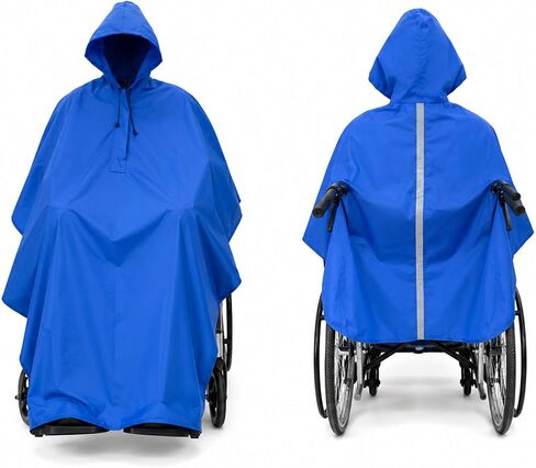 Wheelchair Adults Rain Poncho with Hood for Golden CarryOn Foldable Chair 2021-Present Mobility Scooter Rain Cape Reflective Strip Rain Cover Senior Mobility Aid Raincoat,Blue Style in Kuwait