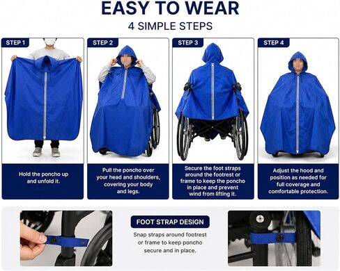 Wheelchair Adults Rain Poncho with Hood for Invacare Colibri 2010-2019 Mobility Scooter Rain Cape Reflective Strip Rain Cover Senior Mobility Aid Raincoat,Red Style in Kuwait