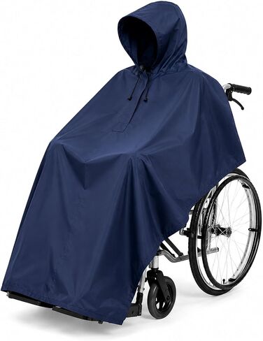 Wheelchair Adults Rain Poncho with Hood for Quickie Life RT 2022-Present Mobility Scooter Rain Cape Reflective Strip Rain Cover Senior Mobility Aid Raincoat,Navy Blue in Kuwait