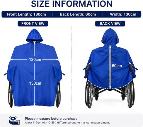 Wheelchair Adults Rain Poncho with Hood for Quickie Life RT 2022-Present Mobility Scooter Rain Cape Reflective Strip Rain Cover Senior Mobility Aid Raincoat,Navy Blue in Kuwait