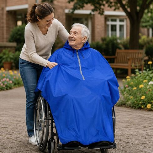 Wheelchair Adults Rain Poncho with Hood for Quickie Life RT 2022-Present Mobility Scooter Rain Cape Reflective Strip Rain Cover Senior Mobility Aid Raincoat,Navy Blue in Kuwait
