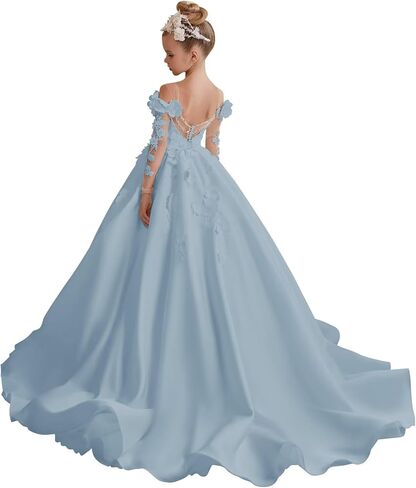 Long Sleeve Flower Girl Dresses for Wedding Floral Applique Pageant Dresses for Girls Party Prom Ball Gown in Kuwait