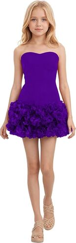 Satin Flower Girl Dresses Strapless 3D Pleated Flowers Girls Pageant Dress Short Wedding Homecoming Dress for Teens in Saudi Arabia