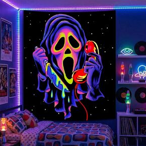 SparkLia Blacklight Horror Skull Tapestry, UV Reactive Neon Scary Face Wall Hanging, Glow in the Dark Spooky Decor for Bedroom, Gaming Room Party Decor - 30" x 40" in Saudi Arabia