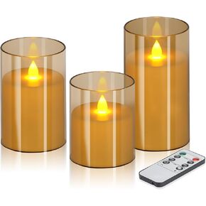 wemarry Flameless Candles 4" 5" 6" Acrylic Glass Pillars 3" Diameter Battery Operated Flickering Candles Include 8-Key Remote with Timer Function 400+ Hours (Gray, Warm Light 3 Pack) in Saudi Arabia