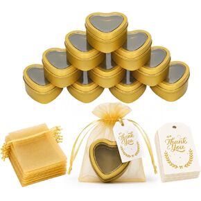 24 Sets Gold Heart Shaped Metal Tins with Clear Window Lids, Organza Gift Bags and Thank You Tags,2oz Gift Boxes for Party Favors, Candy, Crafts and Small Gifts,Valentine’s Day in Kuwait