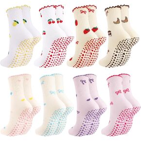 8 Pairs Cute Pilates Socks for Women Yoga Socks Ruffle Grippy Sock for Barre Ballet Workout Hospital in Kuwait