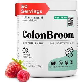 ColonBroom Psyllium Husk Powder (Strawberry & Raspberry, 50 Servings) - Colon Cleanse for Bloating Relief & Gut Health - Colon Broom Fiber Powder Drink - Vegan, Gluten Free Fiber Powder Supplement in Saudi Arabia