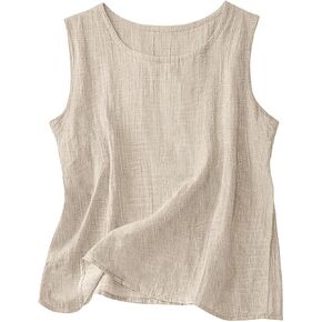 Franterd Cotton Linen Tank Tops for Women Loose Fit Summer Sleeveless Plus Size Gauze Shirts Plain Vacation Dressy Camisole in Saudi Arabia