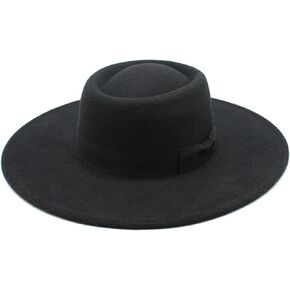 Wide Brimmed Fedora Hats with Bow Belted, Flat Top British Style Vintage Panama Felt Cap, Flat Brimmed Jazz Hat in Saudi Arabia