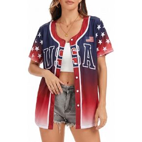 4th of July Shirt for Women, Patriotic Button Up Baseball Jersey, American Flag Short Sleeve 250 Anniversary USA Shirt Top in Saudi Arabia