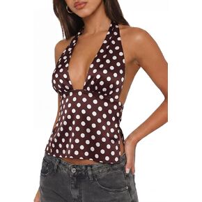 UNCOOYEE Womens Summer Sexy Deep V Neck Backless Tie Silk Satin Y2k Going Out Cropped Tank Tops in Saudi Arabia