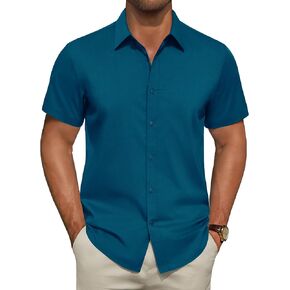 Men's Short Sleeve Dress Shirts Stretch Stain Shield Business Casual Button Down Shirts Solid Formal Wedding Tops in Saudi Arabia
