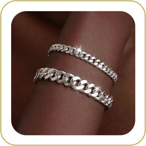 Gold Bracelets for Women Waterproof，Chunky 14K Gold Plated/Sterling Silver Plated Dainty Stackable Cuban Link Chain Bracelets Set Non Tarnish Minimalist, Adjustable Trendy Jewelry Gift in Saudi Arabia