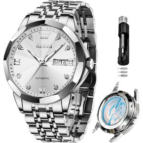 OLEVS Skeleton Men Watches Automatic Business Luxury Diamond Self Winding Watch for Men Stainless Steel Calendar Wrist Watch in Saudi Arabia