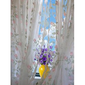 Elegant French Pastoral Embroidered Sheer Curtain No Drill Easy Install Window Panel for Bedroom Living Room Balcony Soft Light Filtering Floral Design (Floral,52''X18'') in Saudi Arabia