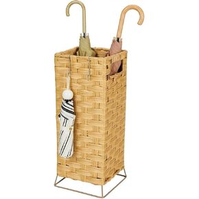 Umbrella Holder for Entryway - Handwoven Rattan Umbrella Stand Indoor with Water Reservoir Base, Durable Metal Hooks & Drip Tray, Stylish Umbrella Basket and Umbrella Storage Bucket in Saudi Arabia