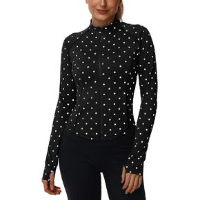 Women's Polka Dot Yoga Jacket Full Zip Slim Fit Workout Running Jacket with Thumbholes Athletic Outerwear in Saudi Arabia