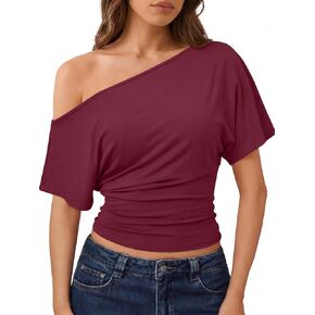 Trendy Queen Off the Shoulder Tops for Women 2026 Summer Short Sleeve Shirts Casual Cute Spring Clothes Y2k T Shirts in Kuwait
