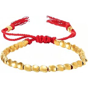 Tibetan Red Copper Beads String Bracelet, Handmade Braided Cotton String Tibetan Copper Bracelet, Polished Copper Beads Tibetan Bracelet, Adjustable Unisex Copper Bracelet Gift for Women and Men, Includes Gift Box in Kuwait