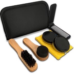 Black White Shoe Polish Kit for Men & Women, Portable 7pc Shoe Shine Kit with Genuine Horsehair Brush,Shoe Cleaning Kit Care for Leather Boots in Saudi Arabia