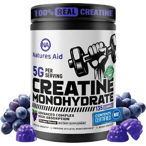 Natures Aid NSF Certified Creatine Gummy 5g - Creatine Monohydrate Gummies – Pre-Workout Energy & Muscle Growth Support for Men & Women | Blueberry Electrolyte Gummies (135 Count) in Saudi Arabia