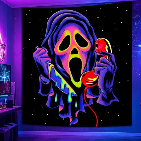 SparkLia Blacklight Horror Skull Tapestry, UV Reactive Neon Scary Face Wall Hanging, Glow in the Dark Spooky Decor for Bedroom, Gaming Room Party Decor - 30" x 40" in Saudi Arabia