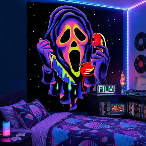 SparkLia Blacklight Horror Skull Tapestry, UV Reactive Neon Scary Face Wall Hanging, Glow in the Dark Spooky Decor for Bedroom, Gaming Room Party Decor - 30" x 40" in Saudi Arabia