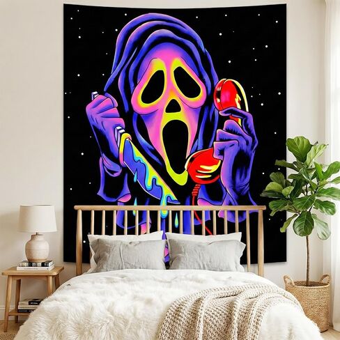 SparkLia Blacklight Horror Skull Tapestry, UV Reactive Neon Scary Face Wall Hanging, Glow in the Dark Spooky Decor for Bedroom, Gaming Room Party Decor - 30" x 40" in Saudi Arabia
