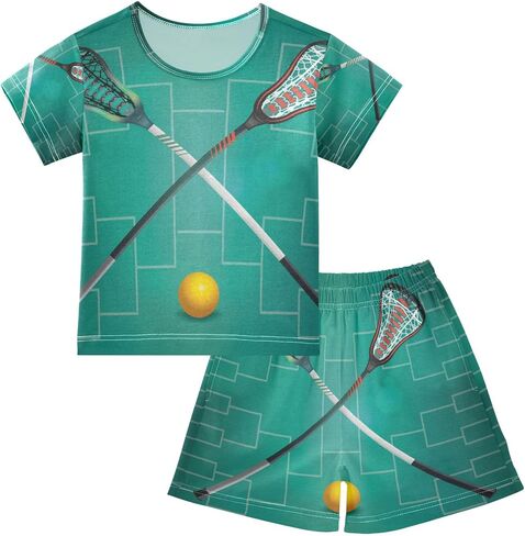 Lacrosse Hockey Ball Summer Pajamas Set 2 Piece Short Cotton Sleepwear in Kuwait