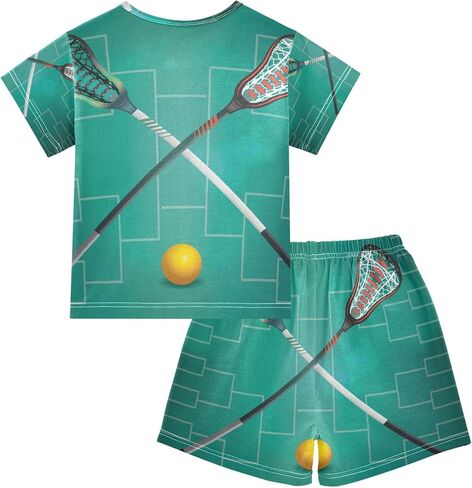 Lacrosse Hockey Ball Summer Pajamas Set 2 Piece Short Cotton Sleepwear in Kuwait
