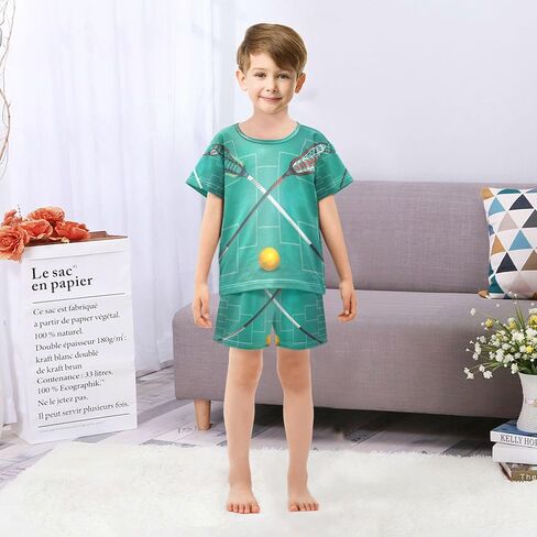 Lacrosse Hockey Ball Summer Pajamas Set 2 Piece Short Cotton Sleepwear in Kuwait