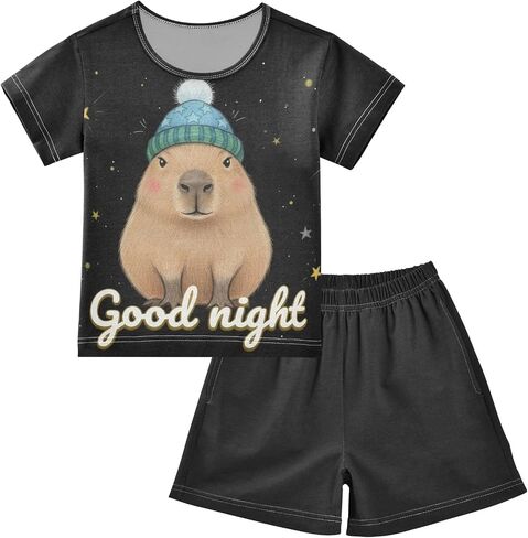 SUABO Capybara Mopping Kids Pjs Set Boys Girls Summer Short-Sleeve Sleepwear Pajamas 2PCS in Kuwait