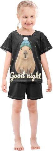 SUABO Capybara Mopping Kids Pjs Set Boys Girls Summer Short-Sleeve Sleepwear Pajamas 2PCS in Kuwait