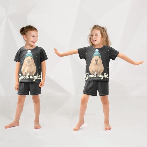SUABO Capybara Mopping Kids Pjs Set Boys Girls Summer Short-Sleeve Sleepwear Pajamas 2PCS in Kuwait