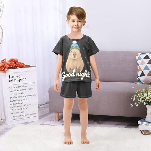 SUABO Capybara Mopping Kids Pjs Set Boys Girls Summer Short-Sleeve Sleepwear Pajamas 2PCS in Kuwait