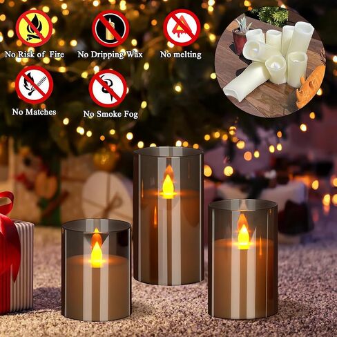 شموع عديمة اللهب من wemarry مقاس 4 بوصات و5 بوصات و6 بوصات من زجاج الأكريليك بقطر 3 بوصات شموع وامضة تعمل بالبطارية تتضمن 8 مفاتيح للتحكم عن بعد مع وظيفة مؤقت لأكثر من 400 ساعة (رمادي، ضوء دافئ 3 عبوات) in Kuwait