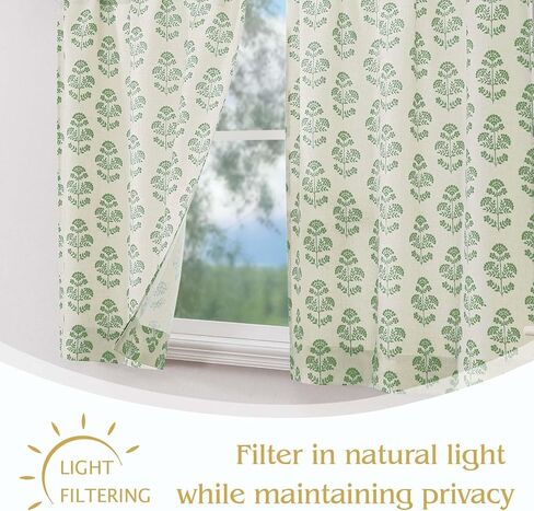 Floral Kitchen Curtains - 24 Inch Farmhouse Cafe Tier Curtains for Small Window, Faux Linen Light Filtering Half Window Drapes Over Sink Living Room Bathroom, Rod Pocket 2 Panels Sage Green in Saudi Arabia