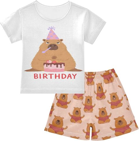 SUABO Capybara Mopping Kids Pjs Set Boys Girls Summer Short-Sleeve Sleepwear Pajamas 2PCS in Kuwait