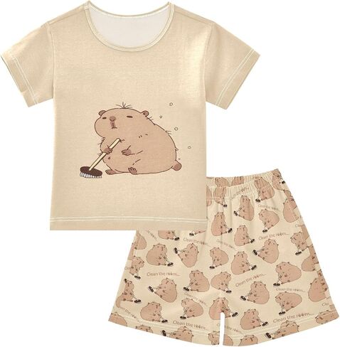 SUABO Capybara Mopping Kids Pjs Set Boys Girls Summer Short-Sleeve Sleepwear Pajamas 2PCS in Kuwait