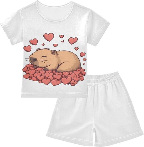 SUABO Capybara Mopping Kids Pjs Set Boys Girls Summer Short-Sleeve Sleepwear Pajamas 2PCS in Kuwait