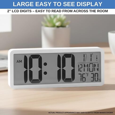 Atomic Digital Wall Clock Battery Operated Large Display | Automatic Time Setting with Day Date Temperature Humidity Alarm 12/24 Hour | Wall Or Desk Clock for Home Office Seniors in Saudi Arabia
