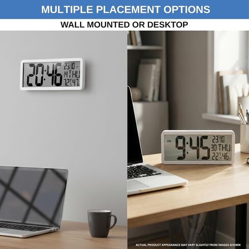 Atomic Digital Wall Clock Battery Operated Large Display | Automatic Time Setting with Day Date Temperature Humidity Alarm 12/24 Hour | Wall Or Desk Clock for Home Office Seniors in Saudi Arabia