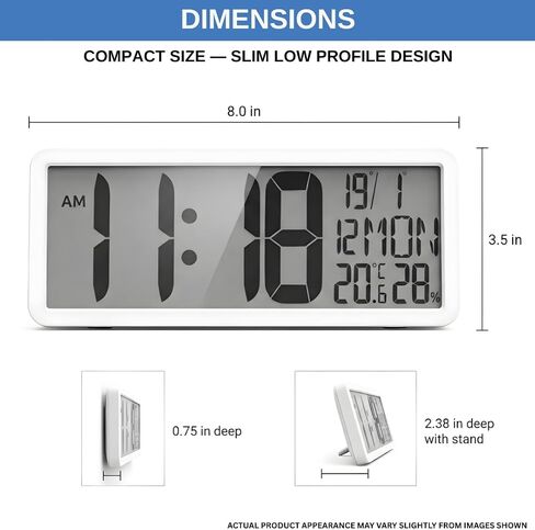 Atomic Digital Wall Clock Battery Operated Large Display | Automatic Time Setting with Day Date Temperature Humidity Alarm 12/24 Hour | Wall Or Desk Clock for Home Office Seniors in Saudi Arabia