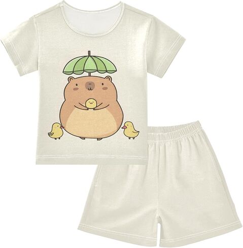 SUABO Capybara Mopping Kids Pjs Set Boys Girls Summer Short-Sleeve Sleepwear Pajamas 2PCS in Kuwait