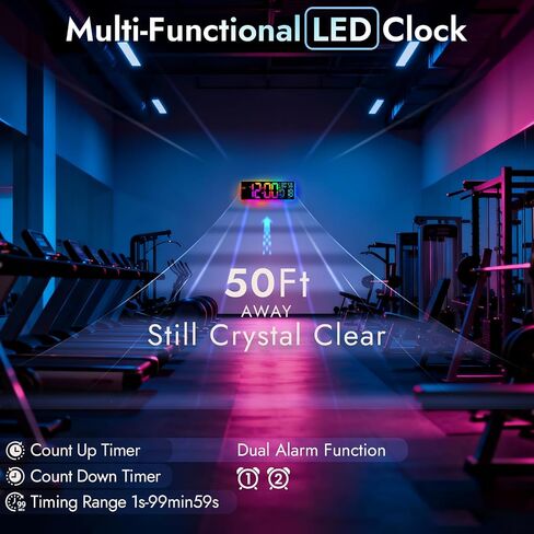 16.5" Large Digital Wall Clock: 13 RGB Night Lights Giant LED Display with Remote, Auto DST & Dimming, Classroom Must Have, Gaming Room Dorm Decor, Big Number Clock for Seniors RGB in Saudi Arabia