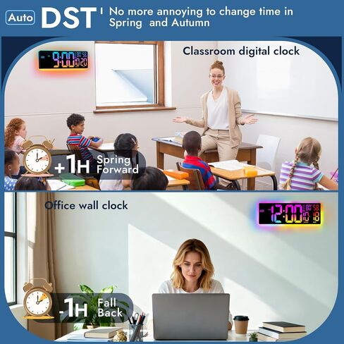 16.5" Large Digital Wall Clock: 13 RGB Night Lights Giant LED Display with Remote, Auto DST & Dimming, Classroom Must Have, Gaming Room Dorm Decor, Big Number Clock for Seniors RGB in Saudi Arabia