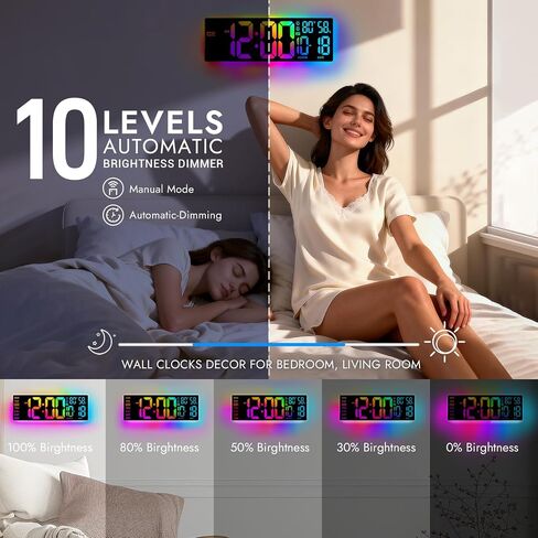 16.5" Large Digital Wall Clock: 13 RGB Night Lights Giant LED Display with Remote, Auto DST & Dimming, Classroom Must Have, Gaming Room Dorm Decor, Big Number Clock for Seniors RGB in Saudi Arabia